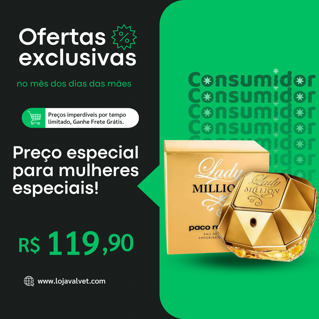 Perfume Lady Million Paco Rabanne 100ml - PROMOÇÃO MÊS DA MULHER